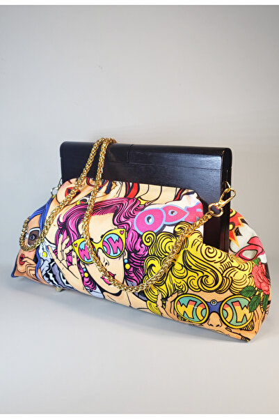 Sade Fashion Women's Tropical Print Wooden Framed Clutch Bag Handmade