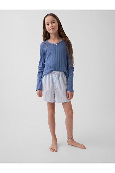 GAP Kız Çocuk Açık Mavi Recycled Poplin Pijama Boxer Şort