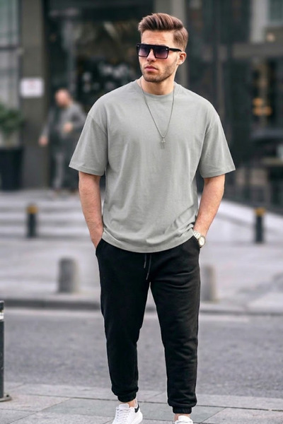 COMBİNE MİCHAİL Tricou pentru bărbați Premium basic Trend Gri supradimensionat