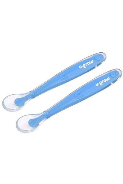 U-Grow Set 2 lingurite din silicon, baza flexibila, albastru deschis,