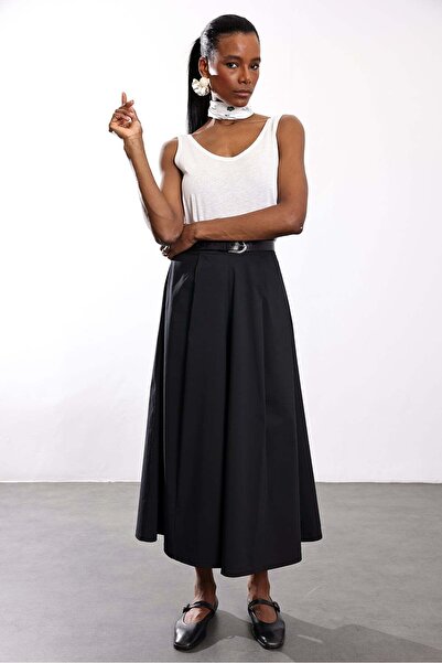 5in1Canpolat Pantaloni negri confortabili cu elastic la spate 30776