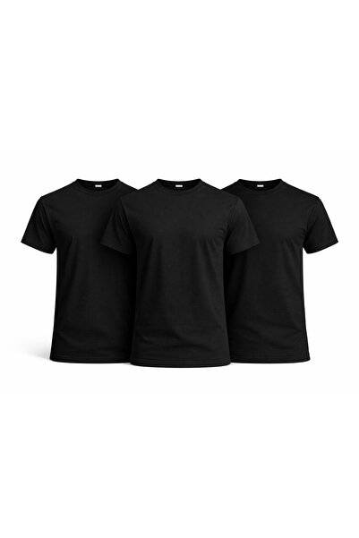 pamuklu Set 3 Tricouri Negru Bărbați 100% Bumbac, Tricouri Simple Basic Uni, ...