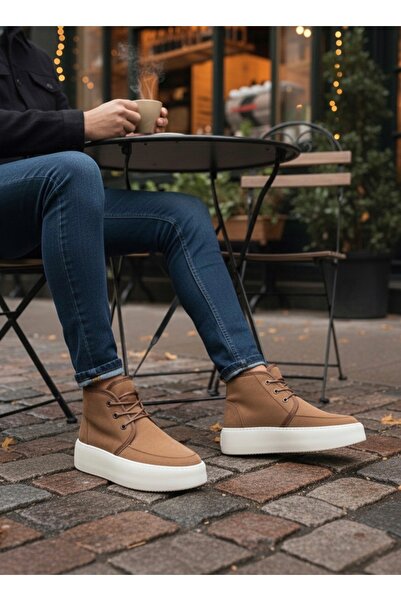 pabucmarketi Lace-Up Fur-Lined Men's S Sneakers Boots Taba S Suede (Cream Sole)