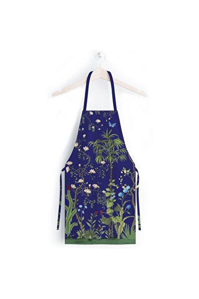 Generic Brand Navy Blue Floral Detailed Linen Kitchen Apron, Washing & Color ...