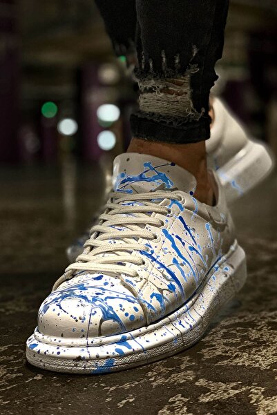 pabucmarketi Lace-Up Printed Men's Sneakers Blue Spray