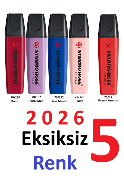 Stabilo Boss 2026 Colors Wildflower Edition Bayrak kırmızılı 5'li Fosforlu SET