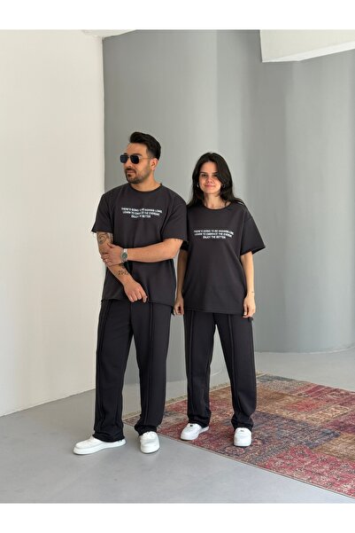 Baycombine35 Unisex Laser Cut Tshirt - Seam Detail Tracksuit Couple Combinati...