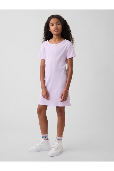 GAP Kız Çocuk Lila Logo Fitilli T-Shirt Elbise