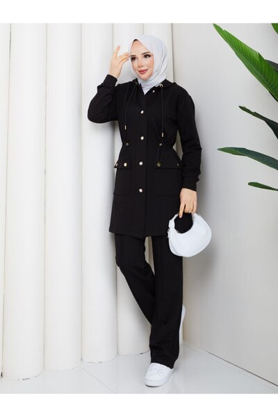 moda4b Women's 2-Piece Tracksuit Set with Two-Thread Long Jacket and Buttoned...