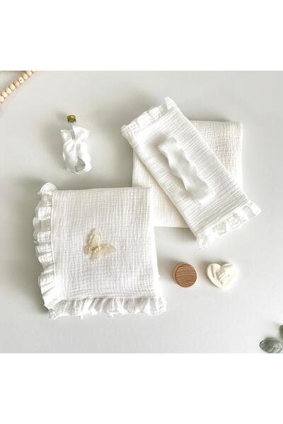 Anya-Events Ελεφαντόδοντο βαπτιστικό κοστούμι από μουσλίνα με κρεμ πεταλούδα