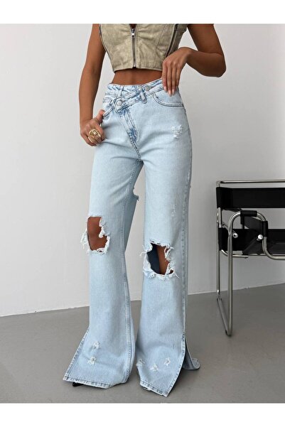 DENİKK Trend Special Design Wide Leg Jean Ripped Detail Pants-Custom Design W...