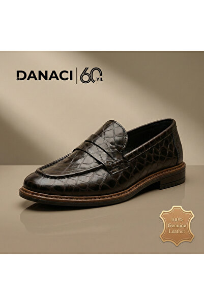 DANACI Erkek Hakiki Deri Kroko Desenli Klasik Loafer Ayakkabı