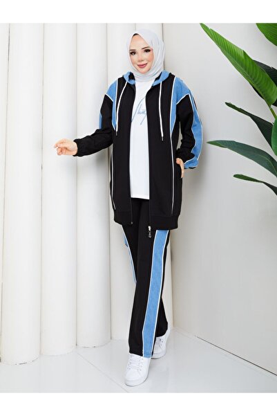 moda4b 3 Piece Women's Sports Set Two Thread Pa Cotton Ot Detailed Ka Hooded ...