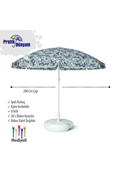 pratikdunyam Plaj Şemsiyesi 200 Cm Çapında 8 Telli şemsiye kazığı hediyeli
