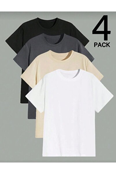 trendgar 4lü Siyah Beyaz Fume Ve Bej Oversize Unisex Tişort