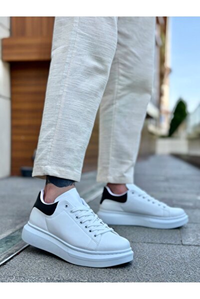 pabucmarketi Lace-Up Men's Sports Shoes White Black (White Sole)