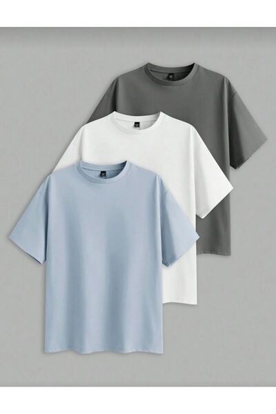 trendgar Plavo-bela i dimna 3'lu Oversize kroj unisex majica