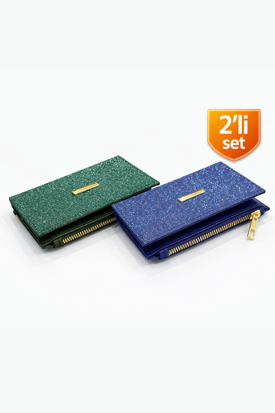 Adelina Bags 2'li Cüzdan Paketi Simli Görünümlü Kadın Cüzdan İnce Kibar Kadın...