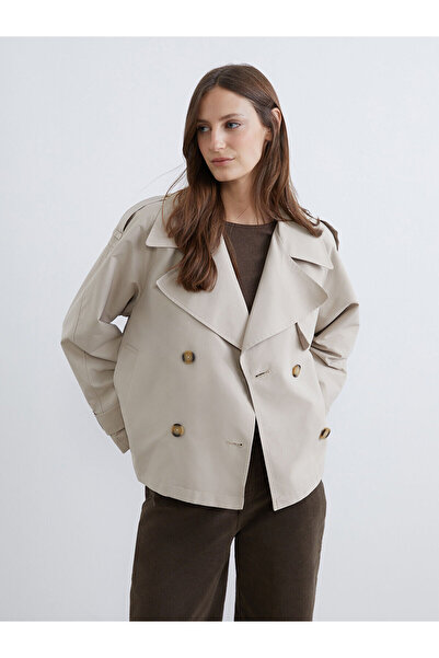 LC Waikiki Peak New Season Double-Breasted Collar Oversize Women's Trench Coat