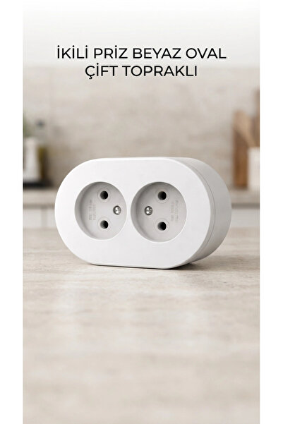 MericLine White Double Grounded Surface-Mounted Wall Socket - Decorative Elec...