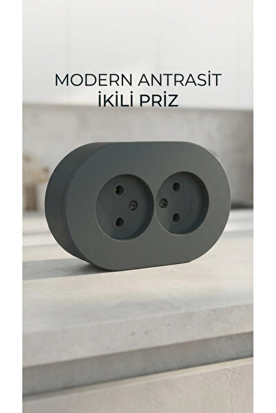 SHC42000 Antrasit Renkli Sıva Üstü İkili Topraklı Priz, Çiftli Elektrik Bağla...