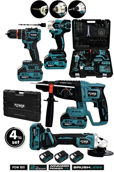 POWER BLACK Profesyonel 21V 4'lü Set Somun Sıkma Sökme & Matkap & Kırıcı Deli...