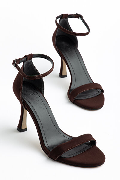 Elosy Rose Brown Satin Single Strap Stiletto Heel U Shoes