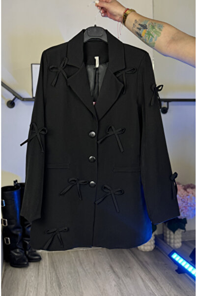 Universal Long Jacket with Bows - Black