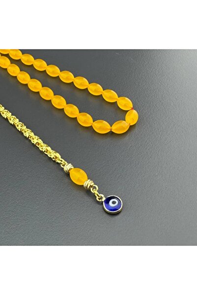 SUAT YEŞİLYURT Bilek Boy Portakal Sarı Nazar Boncuğu Detaylı Gümüş Püsküllü A...