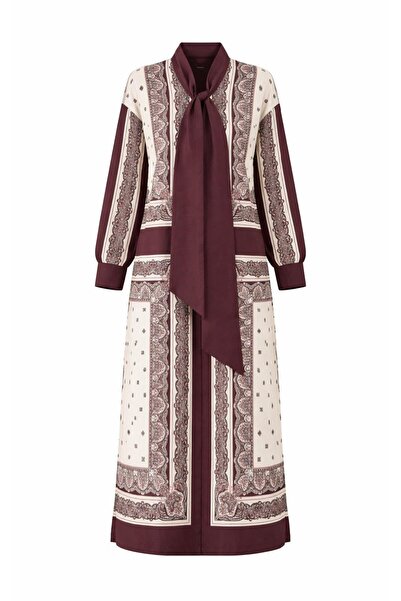 HAZELANNA Rochie maro cu guler eșarfă cu model