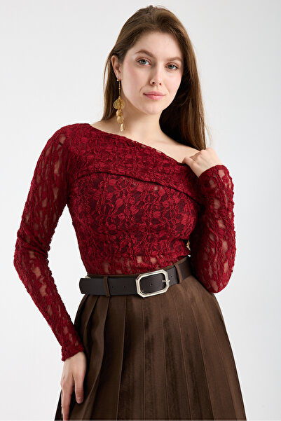 sumoda Ženska bluza Sa detaljem na ramenu Sa likrom Čipka