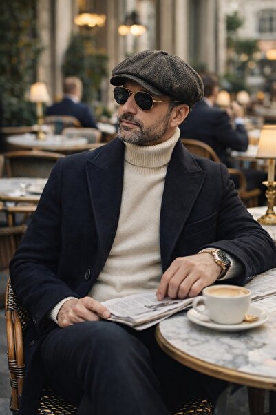 awix Men's Cashmere Draped 8-Piece Peaky Blinders Style Herringbone Autumn an...