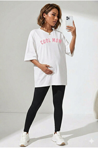 LiyAdaCo Women's Pregnant Cool Mom Printed Oversized White T-Shirt