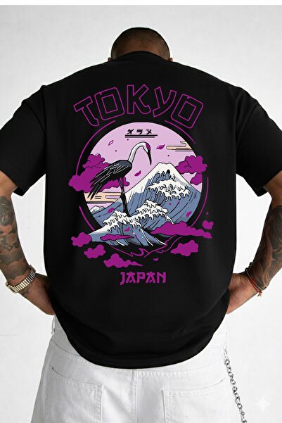 VEK oversized Ιαπωνικό T-Shirt Crane Bird με τύπωμα – Tokyo Streetwear Unisex...