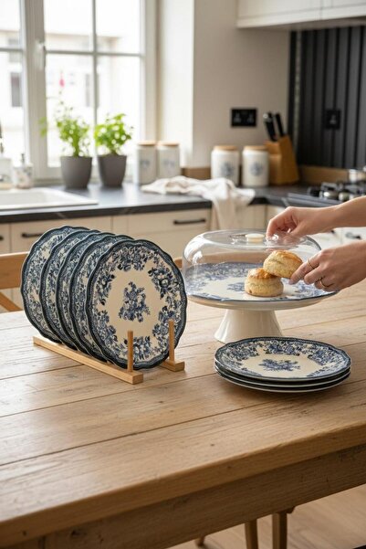 Onedekor 8 Piece Porcelain Velour Navy Cake Set