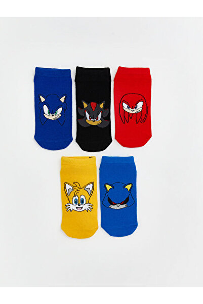 LC Waikiki RMZ GİYİM FARKIYA جوارب للأولاد مطرزة بتصميم سونيك، عبوة من 5 قطع