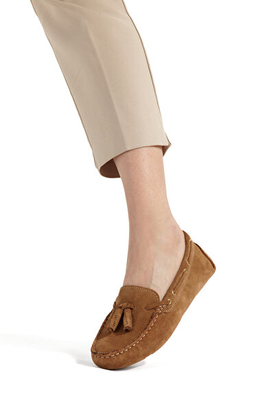 Ateş Γνήσια γυναικεία καθημερινά παπούτσια μπαλαρίνας από δέρμα αγελάδας σουέντ