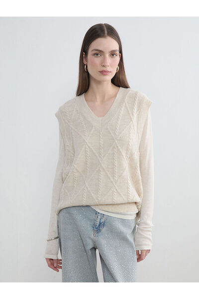 LC Waikiki Vizyon New Season Diamond Patterned Oversized Women's Knitwear Swe...