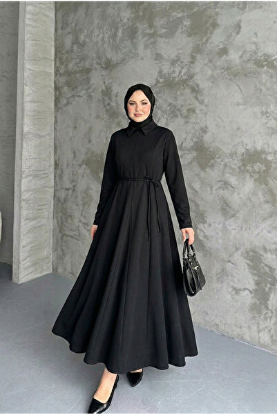 Lunsera Store فستان بتفاصيل ياقة وسحاب - أسود