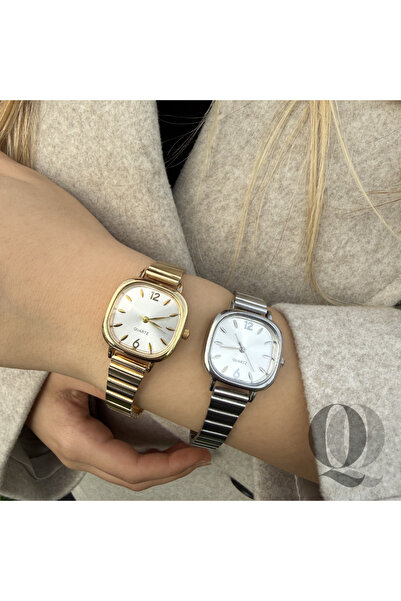 QUARTZ Quadris Çelik Kasa Beyaz Kadran Metal Nikel Kordon Kadın Kol Saati