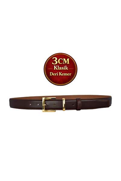 GoDeri Prava koža , 3 cm zlatno odelo Sa kopčom , tamno smeđe, prošiveno klas...