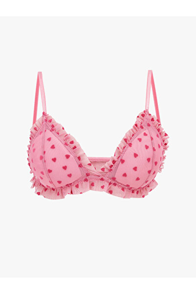LC Waikiki Pink Non-wired Unpadded Ruffle Heart Patterned Bralet