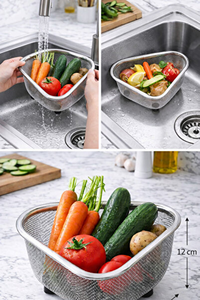 DİES Lavabo İçi Süzgeci Üçgen Paslanmaz Çelik Süzgeç 18x12x12 cm Mutfak Atık ...