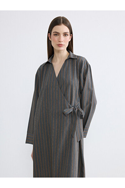 LC Waikiki Peak New Season Shirt Collar Striped A-Line Dress
