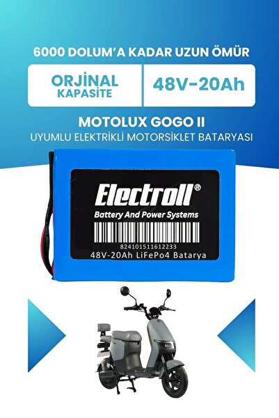 ELECTROLL Motolux Gogo II Uyumlu Batarya (Standart Kapasite) LiFePO4 48V 20Ah...
