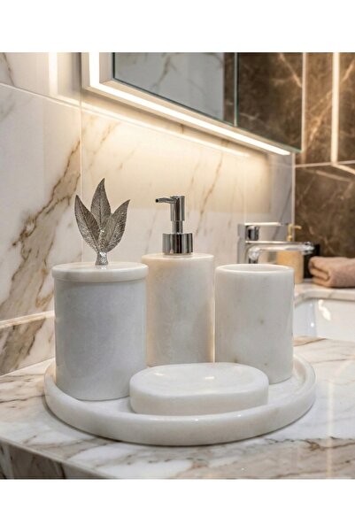 Mermerhome Beyaz Mermer 5'li Banyo Seti