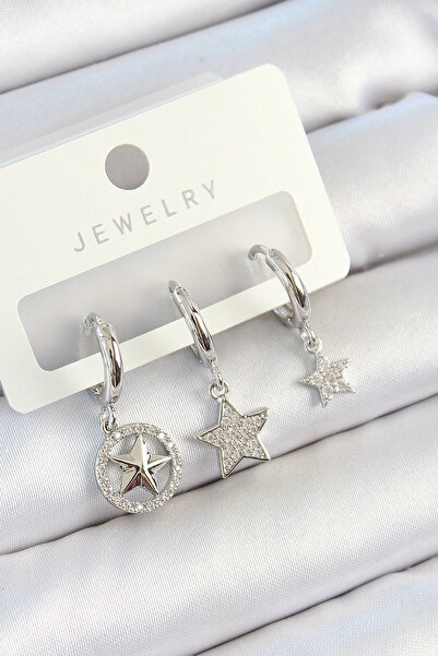 online kapsulavm avm alışveriş Brass Zircon Stone Star Model Silver Color 3-P...