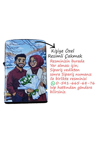 karalar ahşap Kişiye Özel Fotoğraf Baskılı Metal Çakmak – UV Baskı – Sevgiliy...