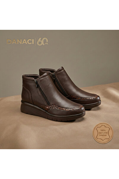 DANACI Hakiki Deri Çift Fermuarlı Konfor Taban Kadın Bot