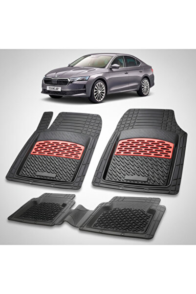 TEAMCAR Skoda Octavia IV Compatible Floor Mats Liftback Facelift 2024-2026 | Red